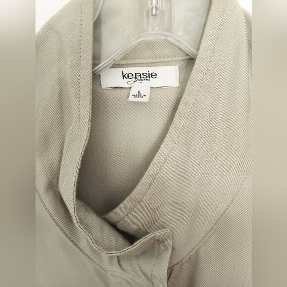 Kensie Shaket Sz Large Light Khaki Green Safari Military Buttons Preppy Jacket - Picture 8 of 16